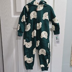 Carter's Green Bear Print Onesie with Hood Baby Size 12M